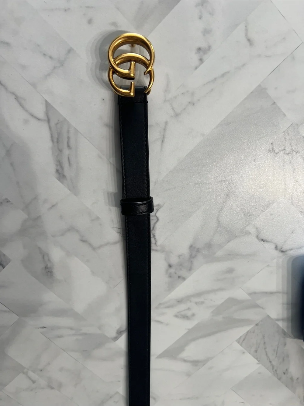 Gucci Black Leather Belt with Gold Double G Interlocking Buckle